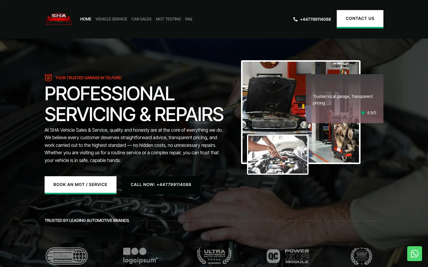 SHA Vehicle Sales & Service garage website